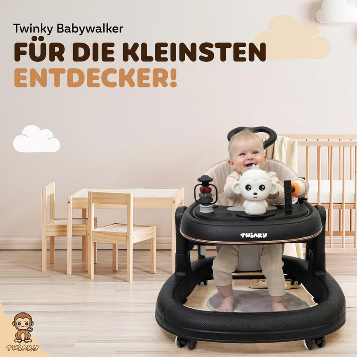 LAUFLERNHILFE GO 3 in 1 Schwarz - Lauflernwagen mit Spielset und Zubehör - Schwarz, Kunststoff (70/70cm) - Twinky