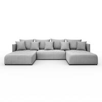 WOHNLANDSCHAFT Hanna in U-Form 348 x 188cm Schlaffunktion Bettkasten, 5 Sitzer, Schlafsofa, hellgrau - Hellgrau, Kunststoff (348/93/188cm) - Margaret Hadas24