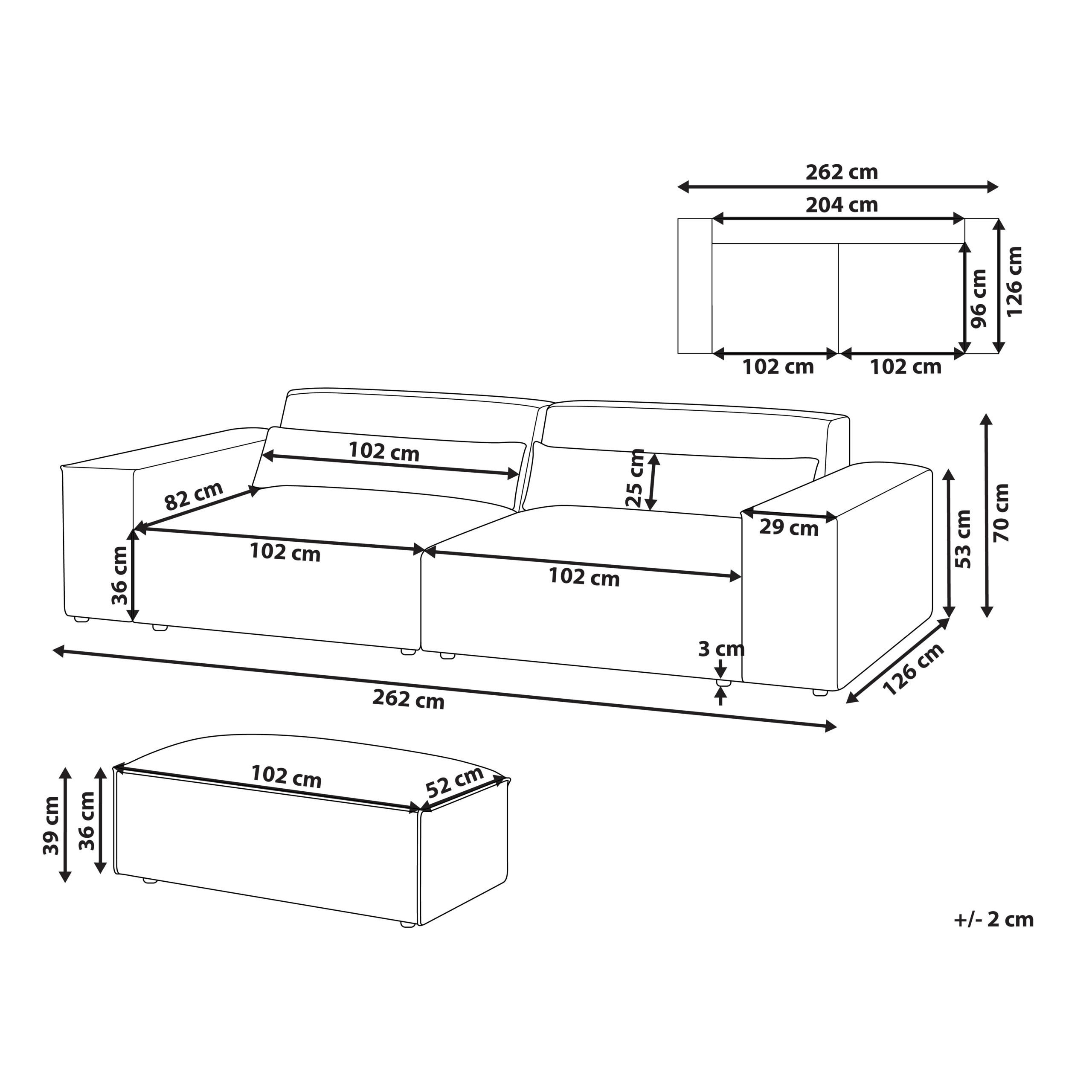 Beliani 2-Sitzer-Sofa Braun 262x70x126 cm