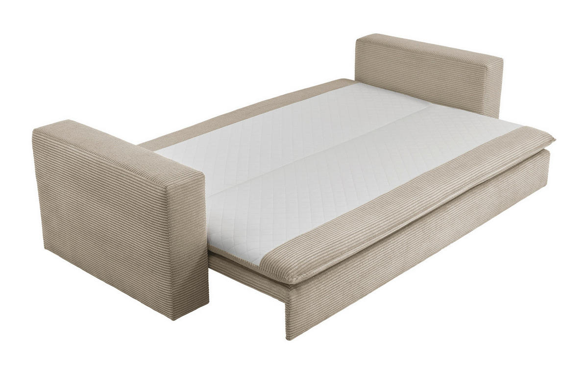 SOFA-SET beige Cord, Couch 3-Sitzer mit Bettfunktion inklusive Hocker - Beige, Holz/Textil (244/83/176cm) - Furn.Design