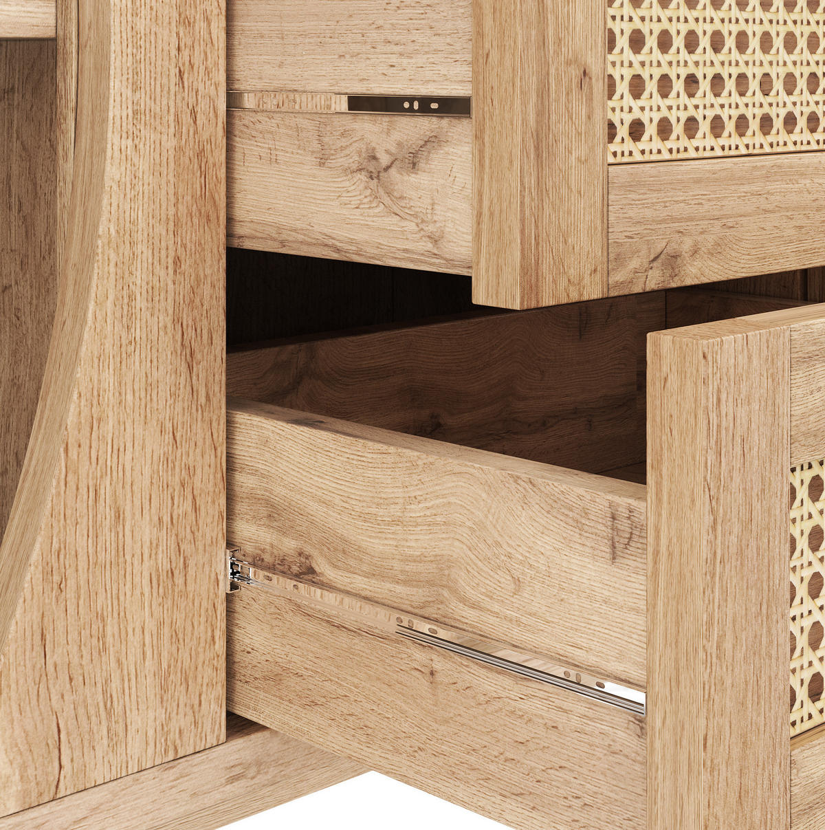 KOMMODE 140,5/40/76 cm mit 3 Schubladen und Rattanfronten - Naturfarben, Holzwerkstoff (140.5/40/76cm) - BEAOK
