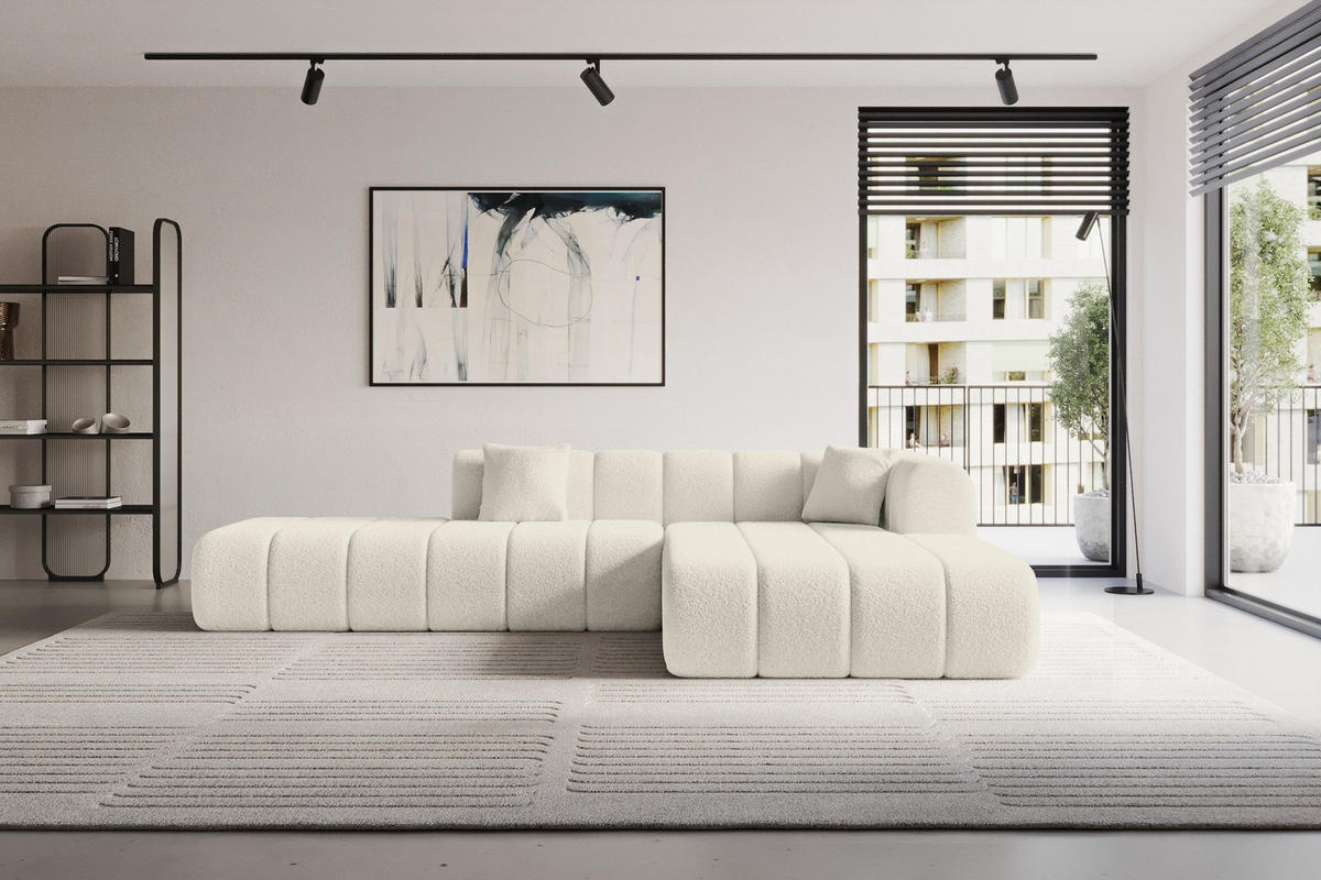 ROHOVÁ SEDAČKA s otomanem, pravá BILA-L 289x176x71 Béžová Buklé - černá/písková barva, kompozitní dřevo/textil (289/176cm) - ALTDECOR