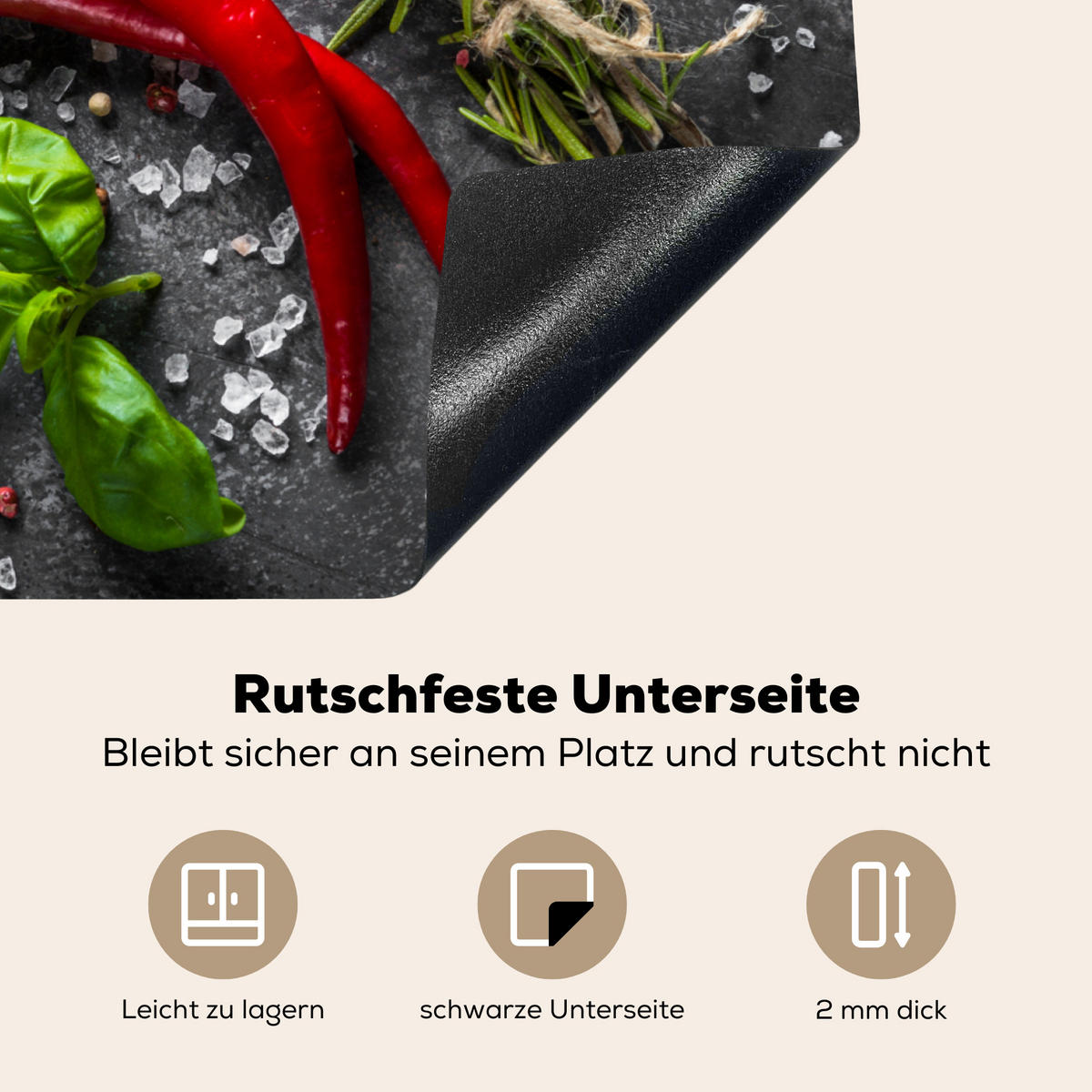 HERDABDECKPLATTE Pfeffer - Kräuter - Gewürze - Beton Herdabdeckung Induktionsfeld 65x52 cm - Rot, Kunststoff (65/52/0.2cm) - MuchoWow