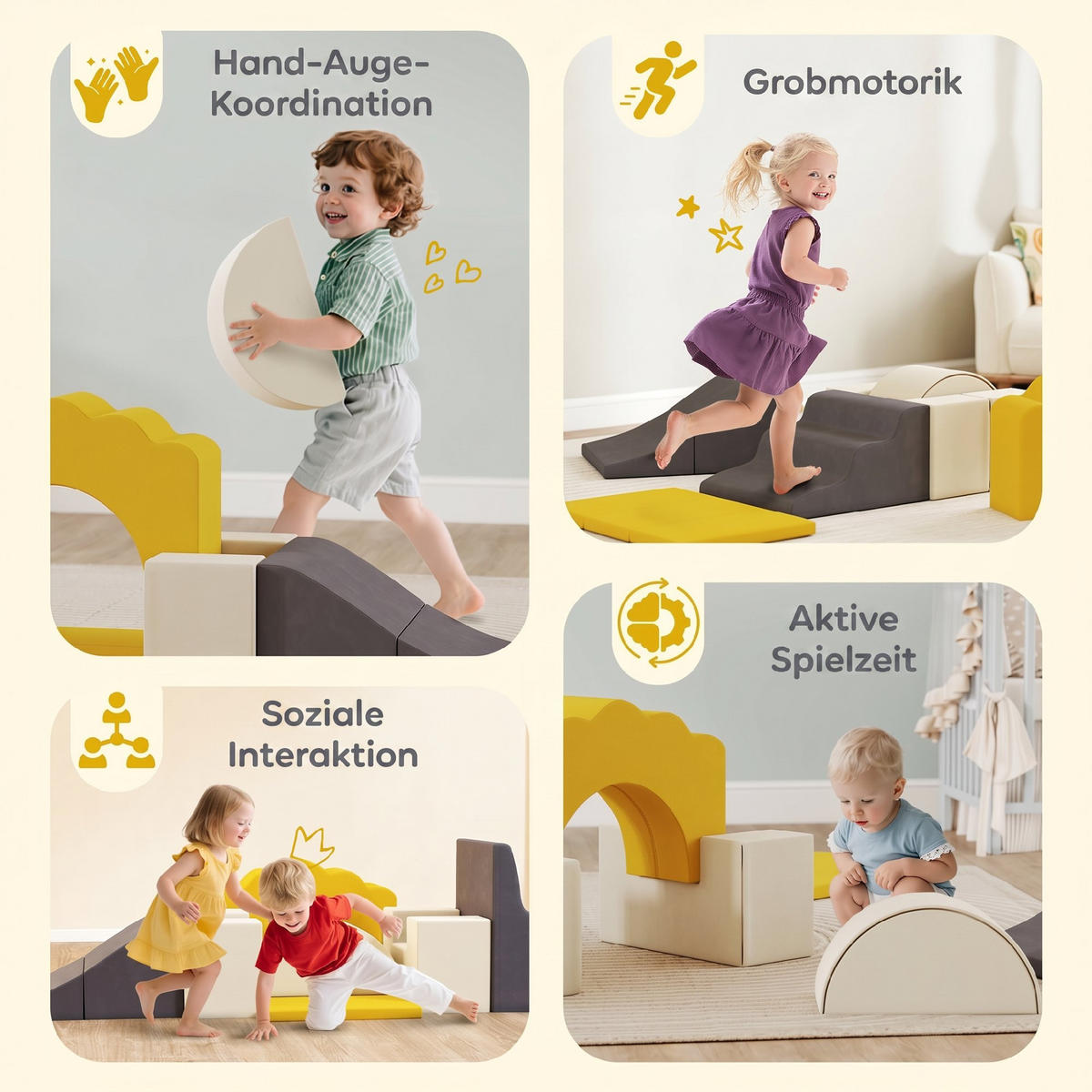 SOFTPLAY-SET 7er Set Samt PU-Schaumstoff Gelb - Gelb, Textil (40/50cm) - AIYAPLAY