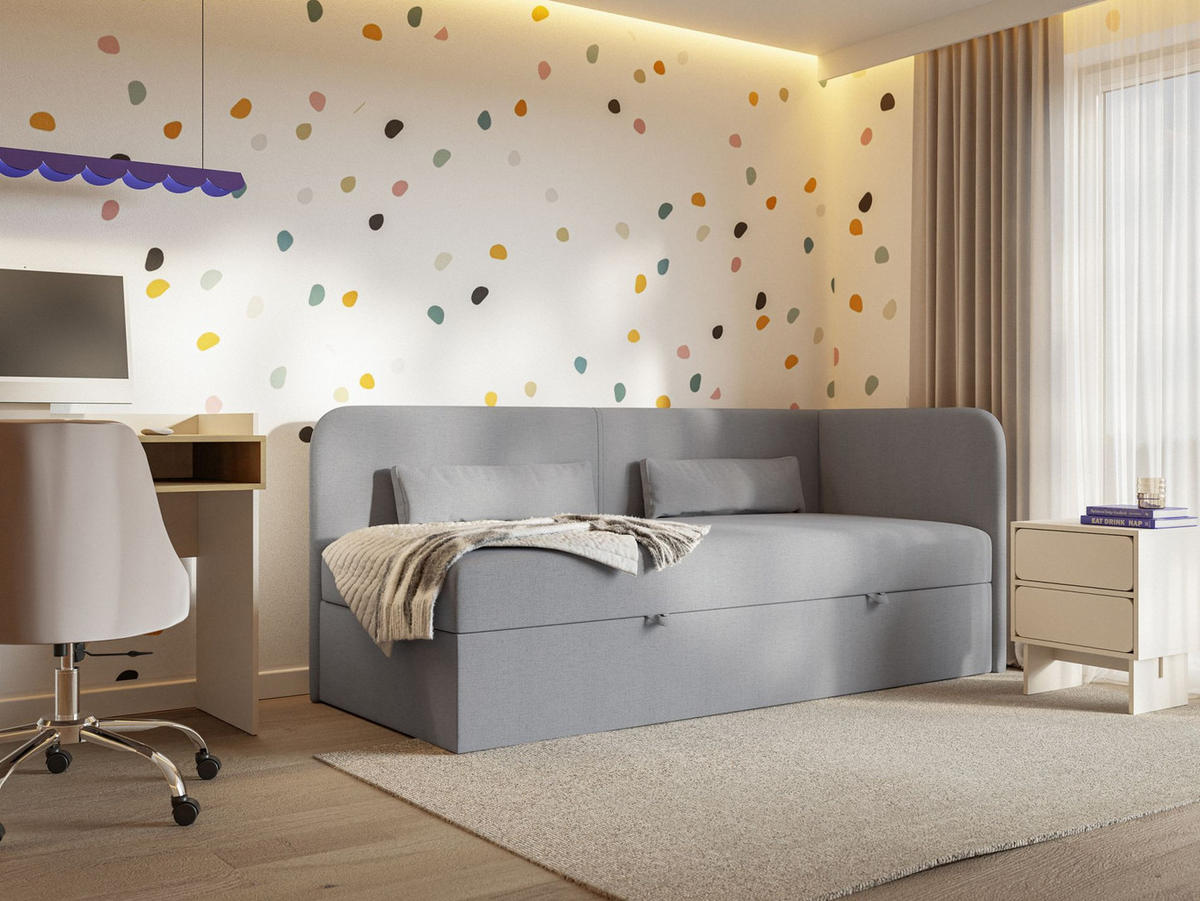 JUGENDBETT Calmmo Dunkelgrau mit Chenille-Bezug, Kopfteil rechts - Dunkelgrau, Textil (90/200cm) - Selsey