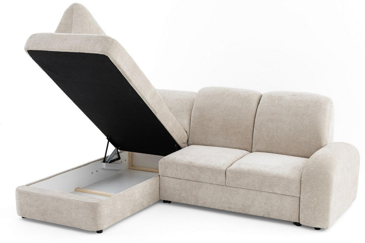 ECKSOFA VIBE L Links mit Schlaffunktion 129x205 Chenille Beige - Beige/Schwarz, Holz/Kunststoff (186/250cm) - Muffo