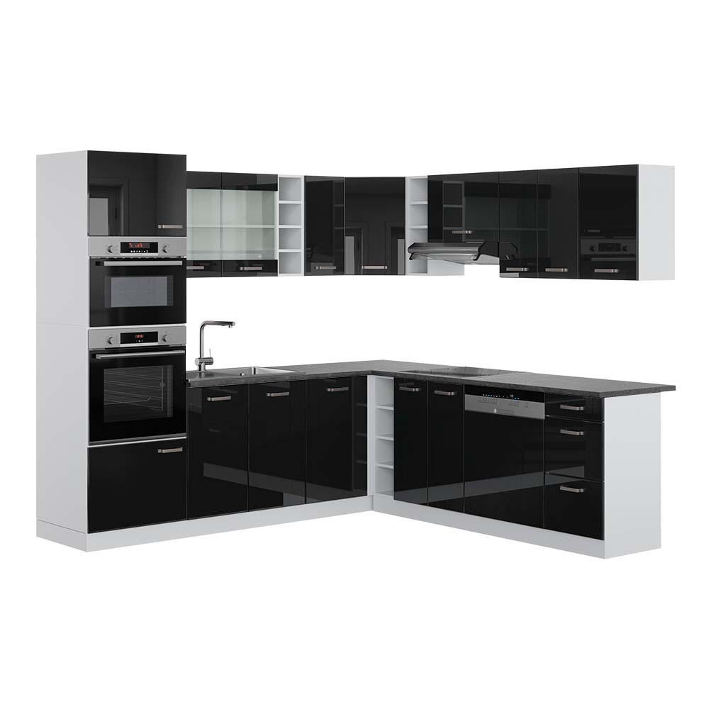 ECKKÜCHE IN L-FORM R-Line Schwarz Hochglanz/Weiß 237 x 247 cm AP Anthrazit - Schwarz Hochglanz/Schwarz, Holzwerkstoff (247/81.6/60cm) - Vicco