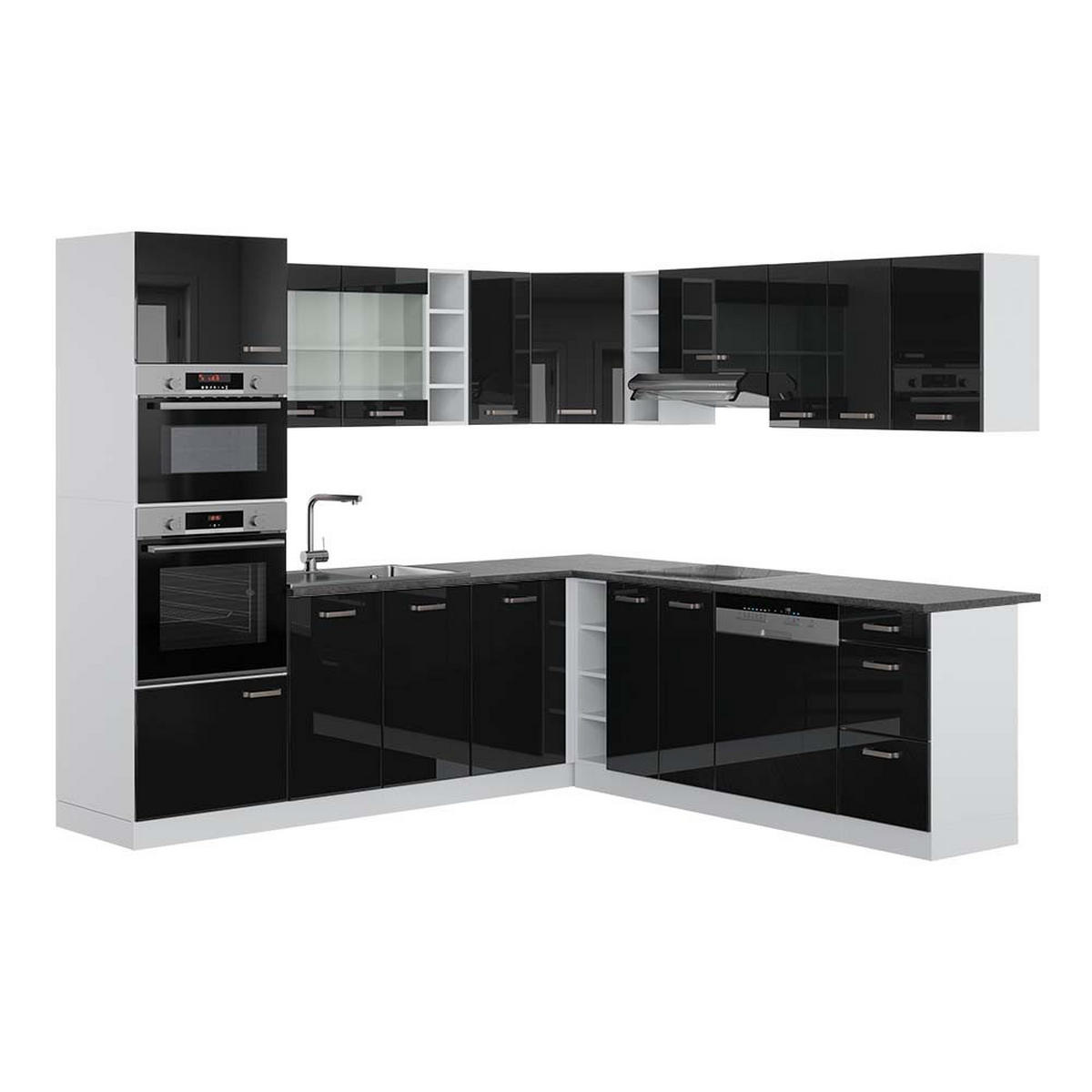 ECKKÜCHE IN L-FORM R-Line Schwarz Hochglanz/Weiß 237 x 247 cm AP Anthrazit - Schwarz Hochglanz/Schwarz, Holzwerkstoff (247/81.6/60cm) - Vicco