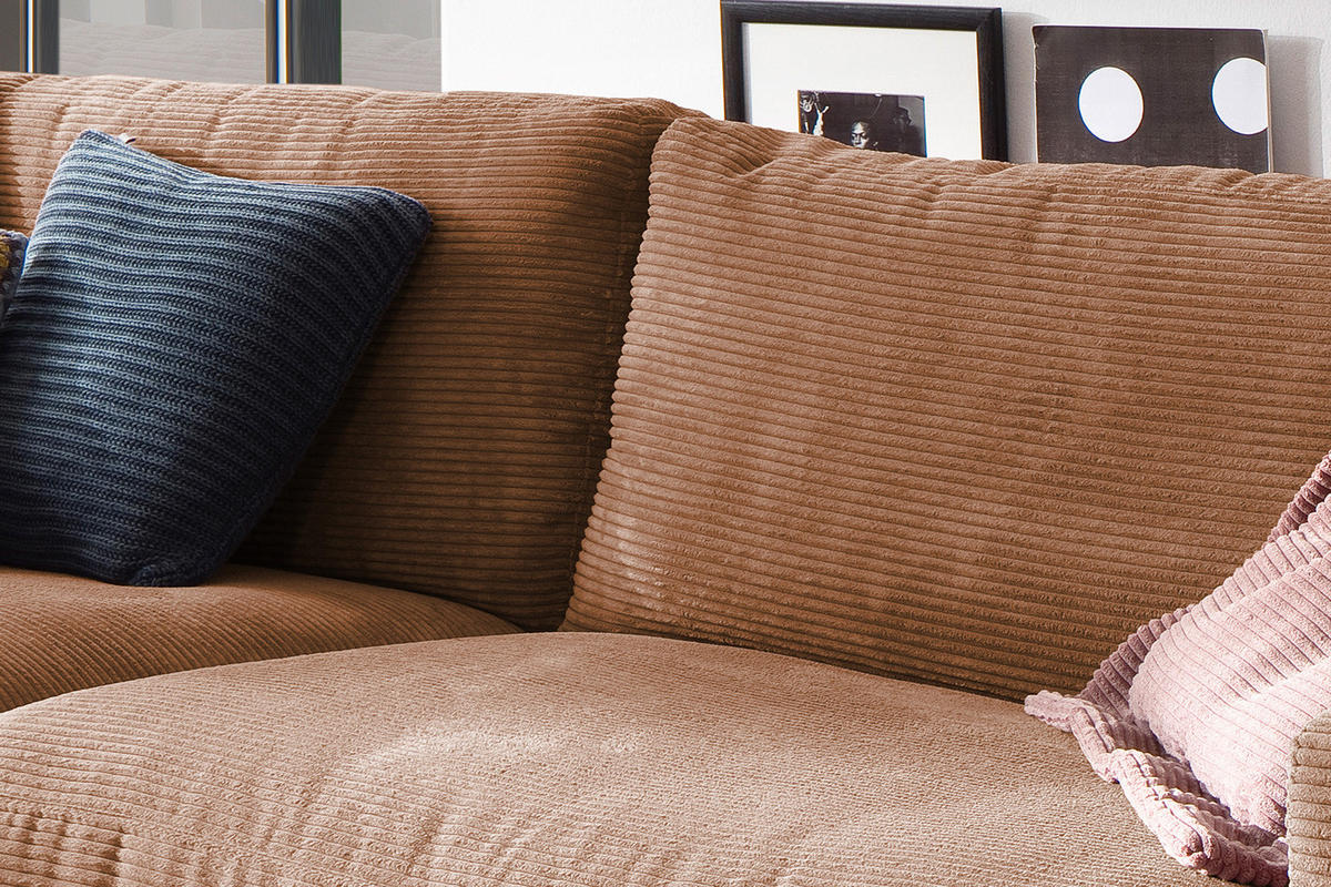 SOFA 3-SITZER MADELINE Braun Cord - Dunkelbraun/Schwarz, Textil (290/85/127cm) - KAWOLA