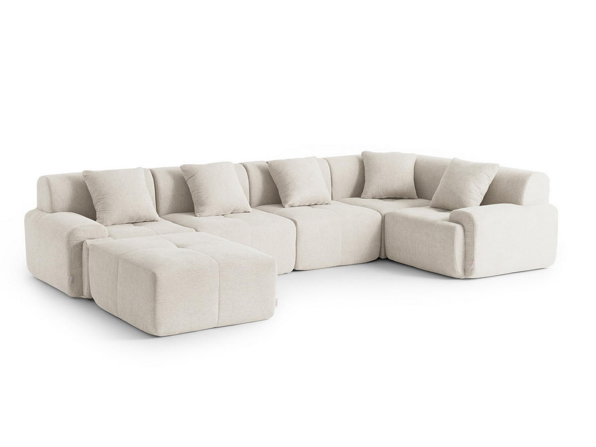 WOHNLANDSCHAFT Chenille Elfenbeinweiß - Creme, Textil (345/73/190cm) - MILYsofa