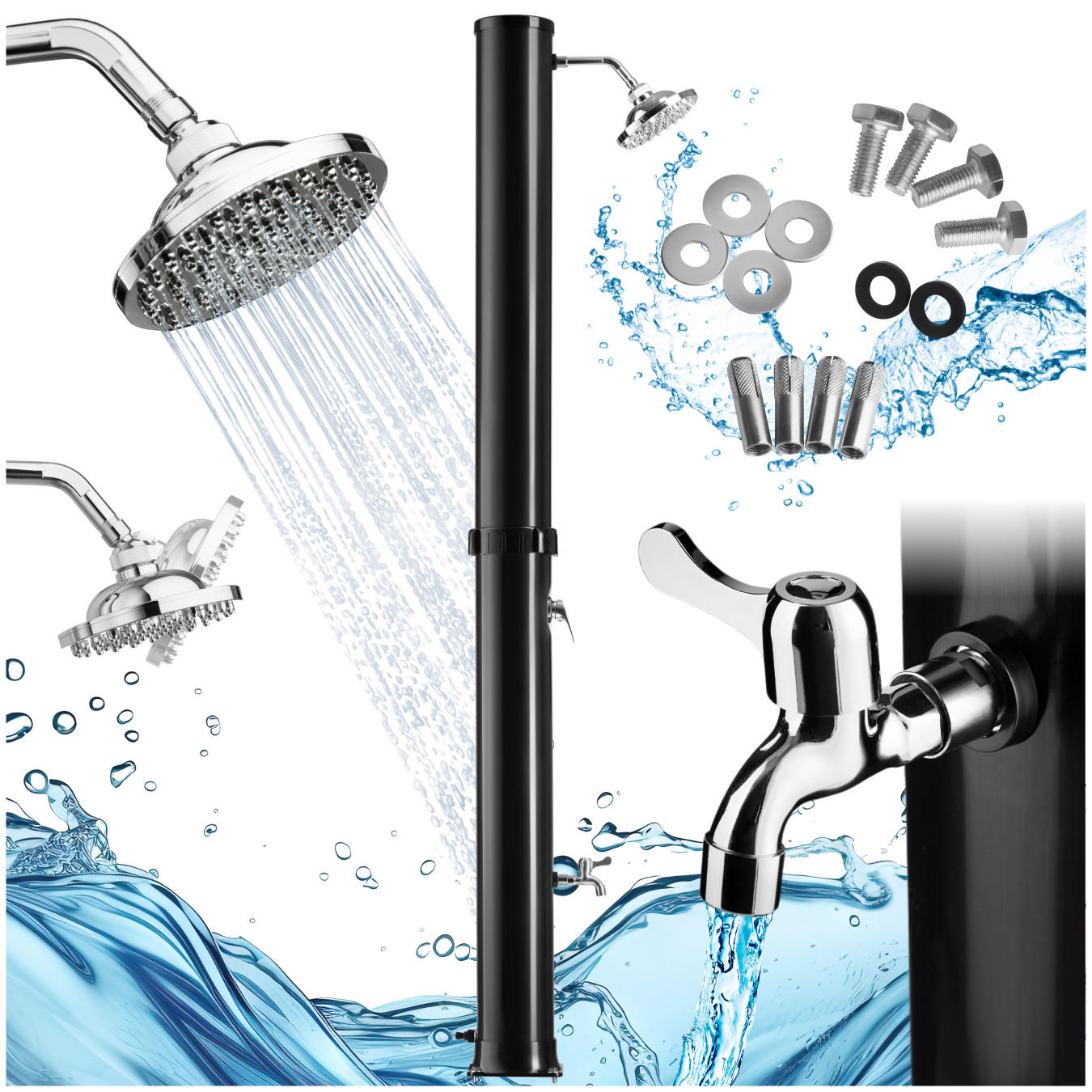 SOLARDUSCHE Orinoco,inklusive Wasserhahn,schwarz - Schwarz, Kunststoff (19.5/222/47cm) - tectake