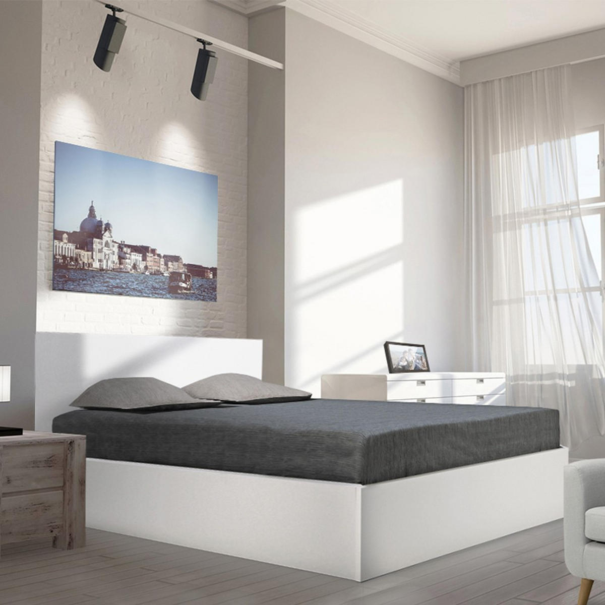 BETTKASTEN MADRID mit Lattenrost / Bett 160x200 - Weiß - Weiß, Holzwerkstoff (160/200cm) - Weber Industries