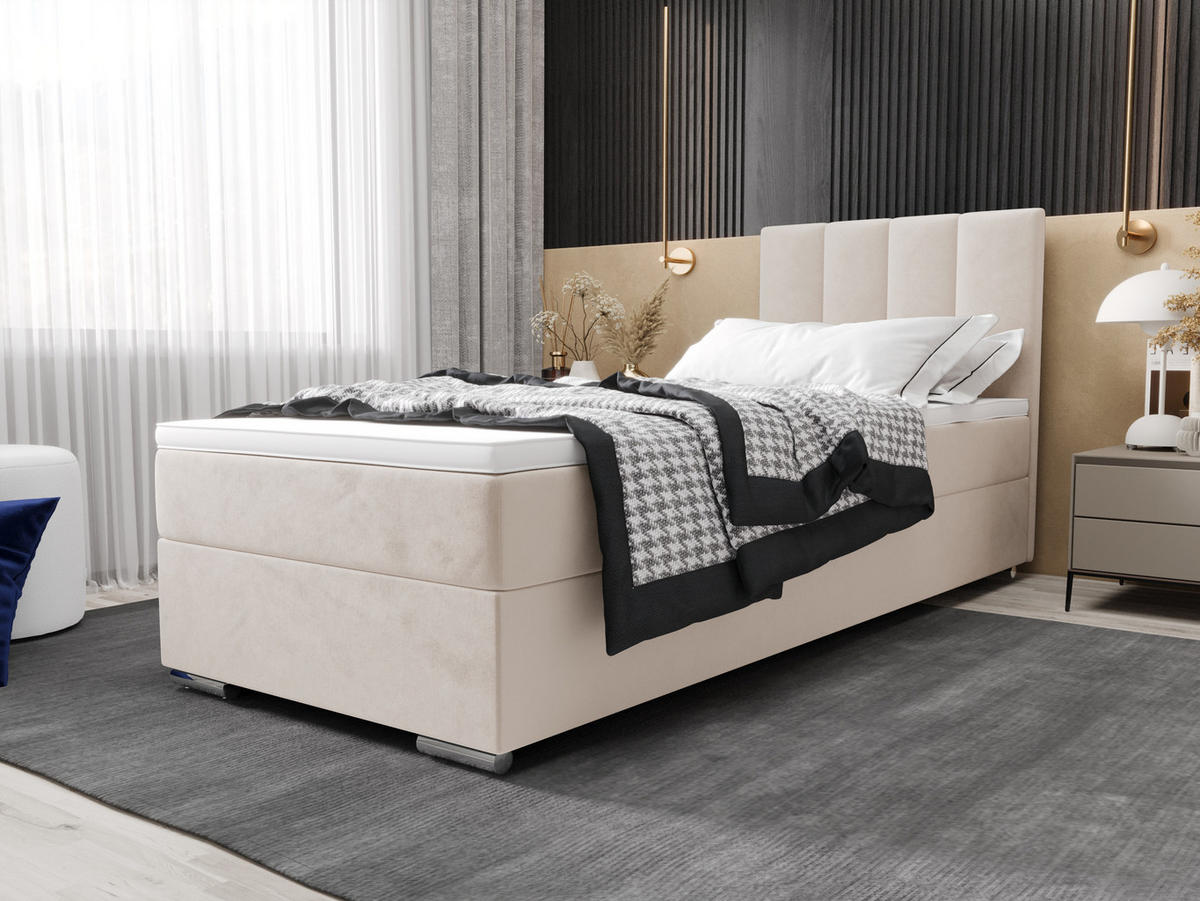 BOXBETT ZILANO 2 mit Matratze H3 und Topper 90x200 Itaka 16 - Creme, Holz/Textil (90/200cm) - Bedante