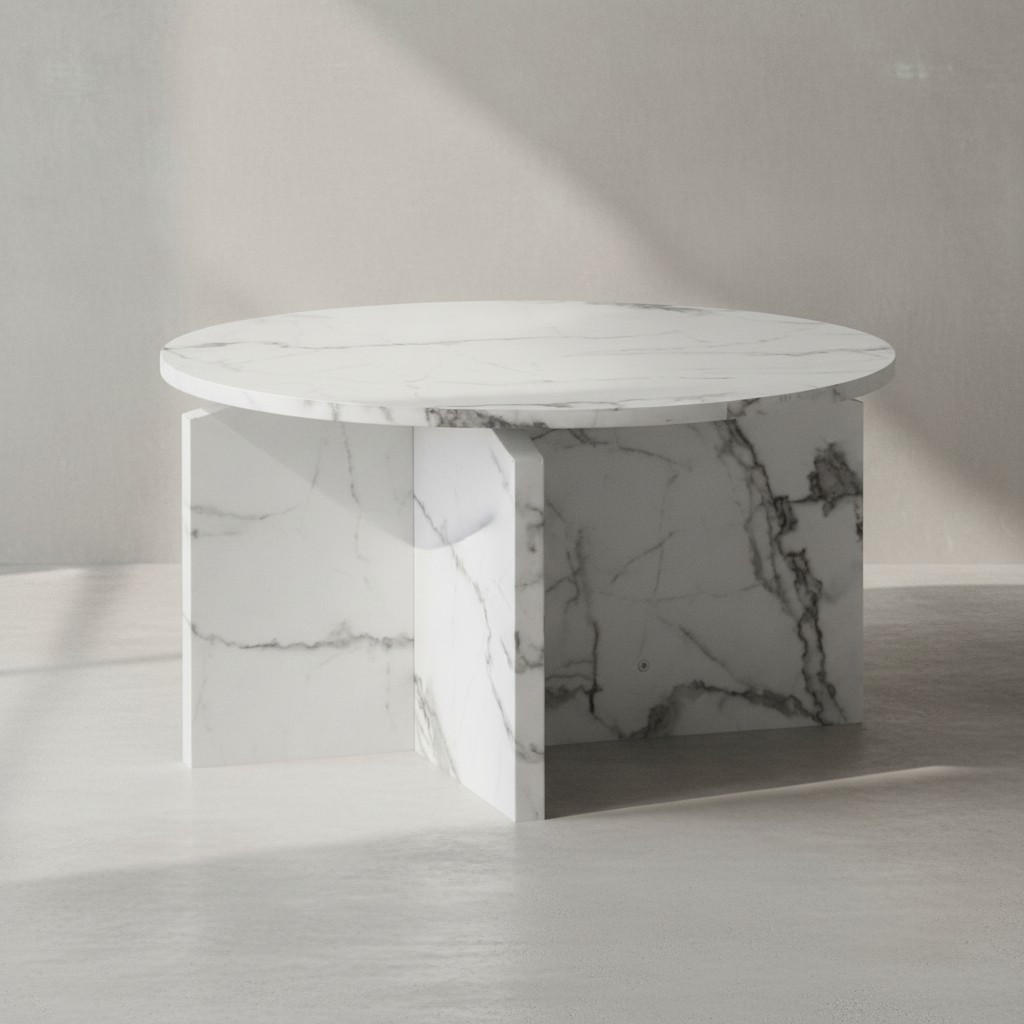 COUCHTISCH rund in Stein-Optik – modernes Design in Großformat, Weiß 60x60x33 cm - Weiß, Holzwerkstoff (60/60/33cm) - KADIMA DESIGN