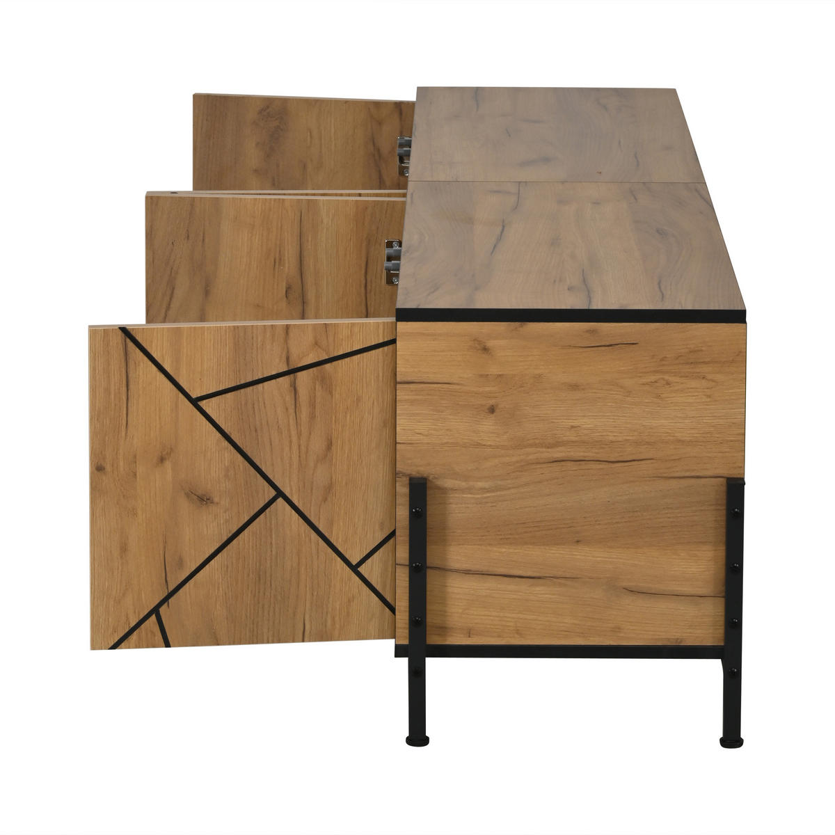 TV-LOWBOARD 153x40x50 cm Holz Schwarz 4 Türen Geometrisches Design - Naturfarben, Holzwerkstoff (40/50/153cm) - FLIEKS
