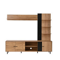 TV STOLEK set dřevo a černá moderní úložný prostor - přírodní, kompozitní dřevo (187.5/167/40cm) - Urban Meuble