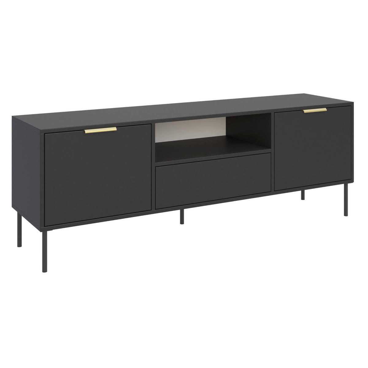 TV-LOWBOARD Vena 2-türig mit Schublade & Fach, Schwarz, 160 cm - Goldfarben/Schwarz, Holzwerkstoff/Kunststoff (160/57/40cm) - Selsey