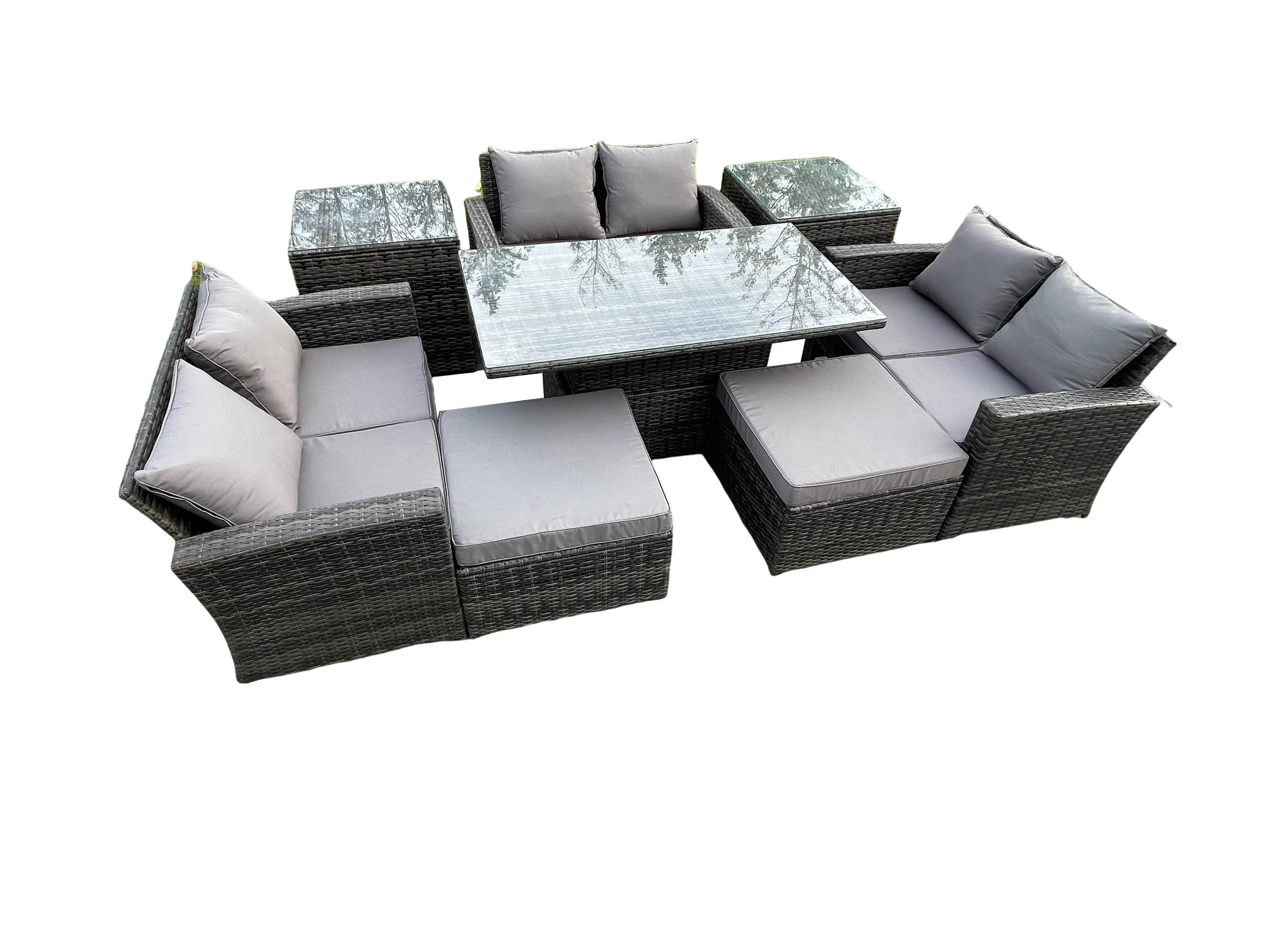 GARTENSOFA Hohe Rückenlehne Polyrattan Dunkelgrau 8-Sitzer - Dunkelgrau, Metall - Fimous