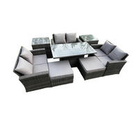 GARTENSOFA Hohe Rückenlehne Polyrattan Dunkelgrau 8-Sitzer - Dunkelgrau, Metall - Fimous