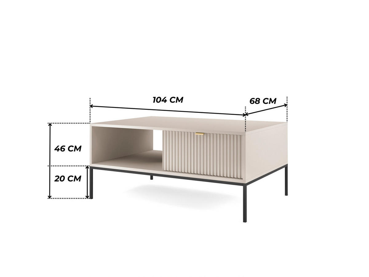 MODERNER Geriffelter Couchtisch KIOTO Ł2SZ (Kaschmir, Schwarzes Gestell, Vollauszug) - Kaschmir/Goldfarben, Holz/Holzwerkstoff (68/104/46cm) - Ravio
