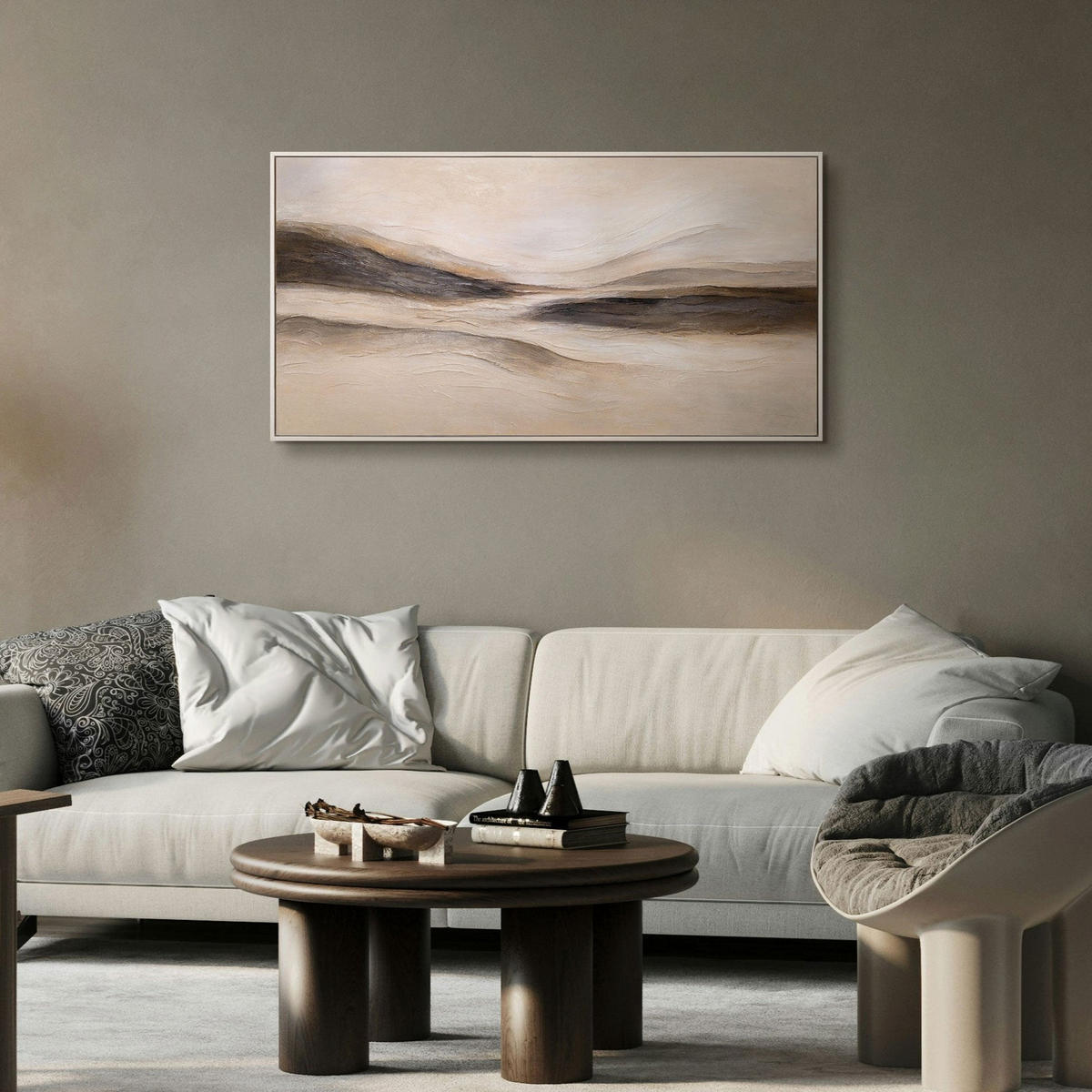 GEMÄLDE Spuren des Windes Schattenfugenrahmen Beige 160x80 cm - Beige, Holz (160/80cm) - YS-art gallery