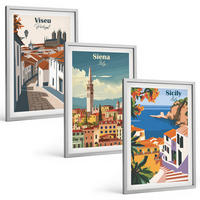 BILDER SET 3er Set - 40x60 cm Silberner Rahmen - Retro-Illustrationen von Weltstädten - Silberfarben, Kunststoff (40/60cm) - TULUP