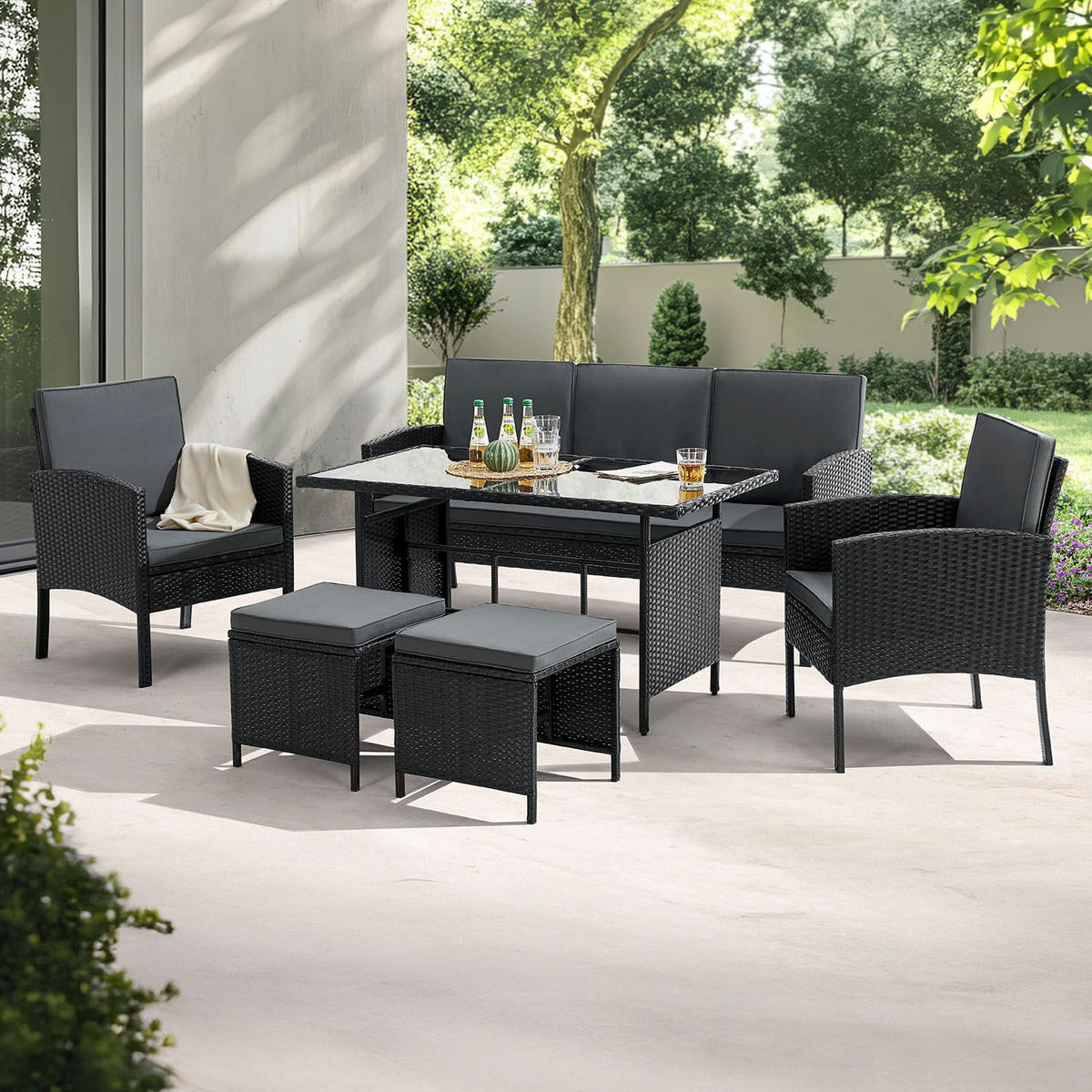 SITZGRUPPE Turin schwarz Polyrattan - Schwarz, Kunststoff - Juskys