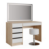 SCHMINKTISCH Sherry Weiß/Sonoma 120 cm mit LED-Spiegel und Hocker - Weiß/Sonoma Eiche, Holzwerkstoff (120/75/55cm) - Vicco