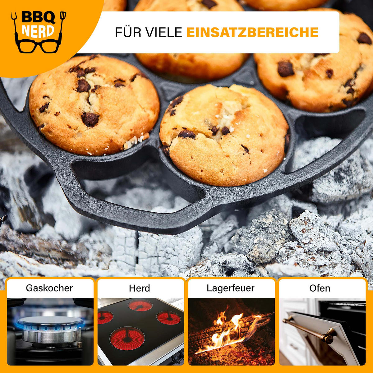 MUFFINFORM 6er aus Gusseisen Muffin Backform - Schwarz, Metall (26/5/26cm) - BBQ Nerd