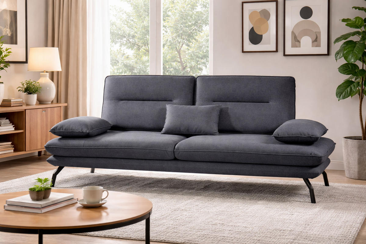 3-SITZER Sofa Figo Schwarz Polyester 235 cm - Schwarz, Holzwerkstoff (235/100/100cm) - Möbeldreams
