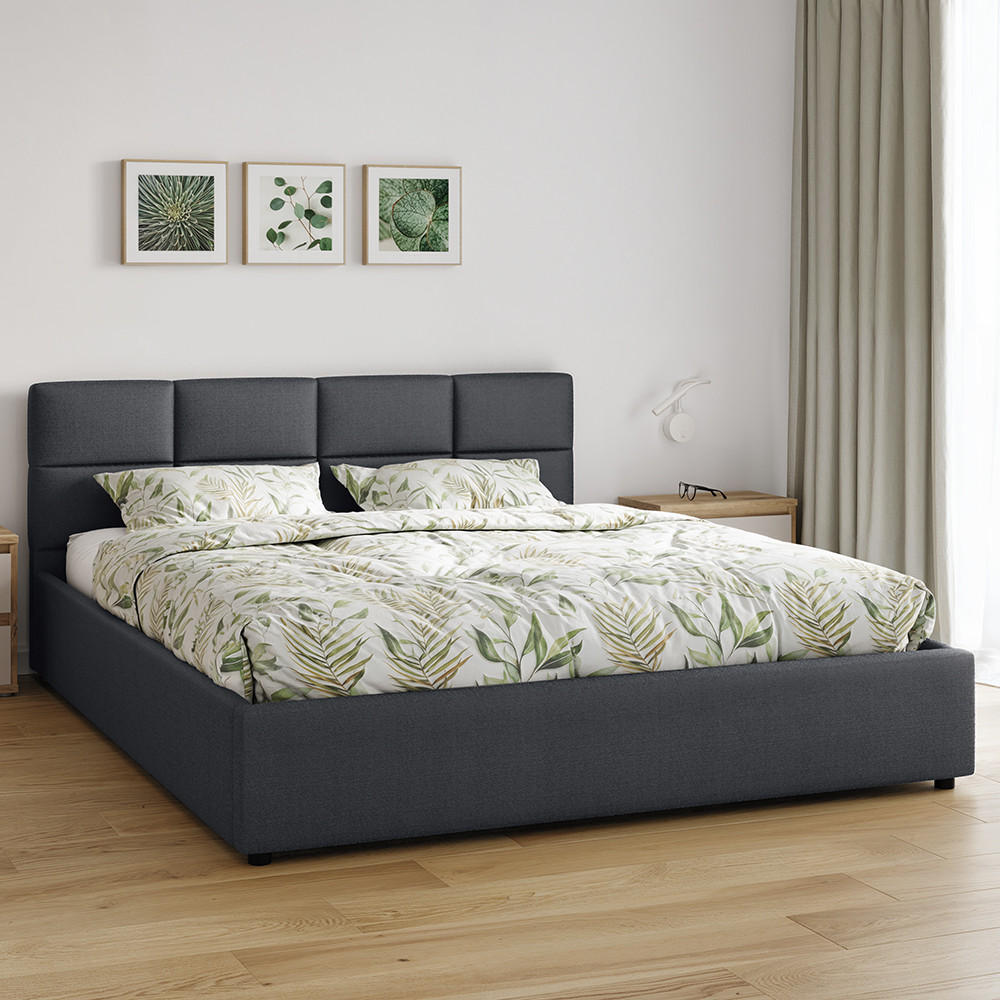 POLSTERBETT 160×200 mit Bettkasten und Lattenrost Mika 028-45 Graphit Dunkelgrau Geflochten - Graphitfarben, Holz (160/200cm) - Jana
