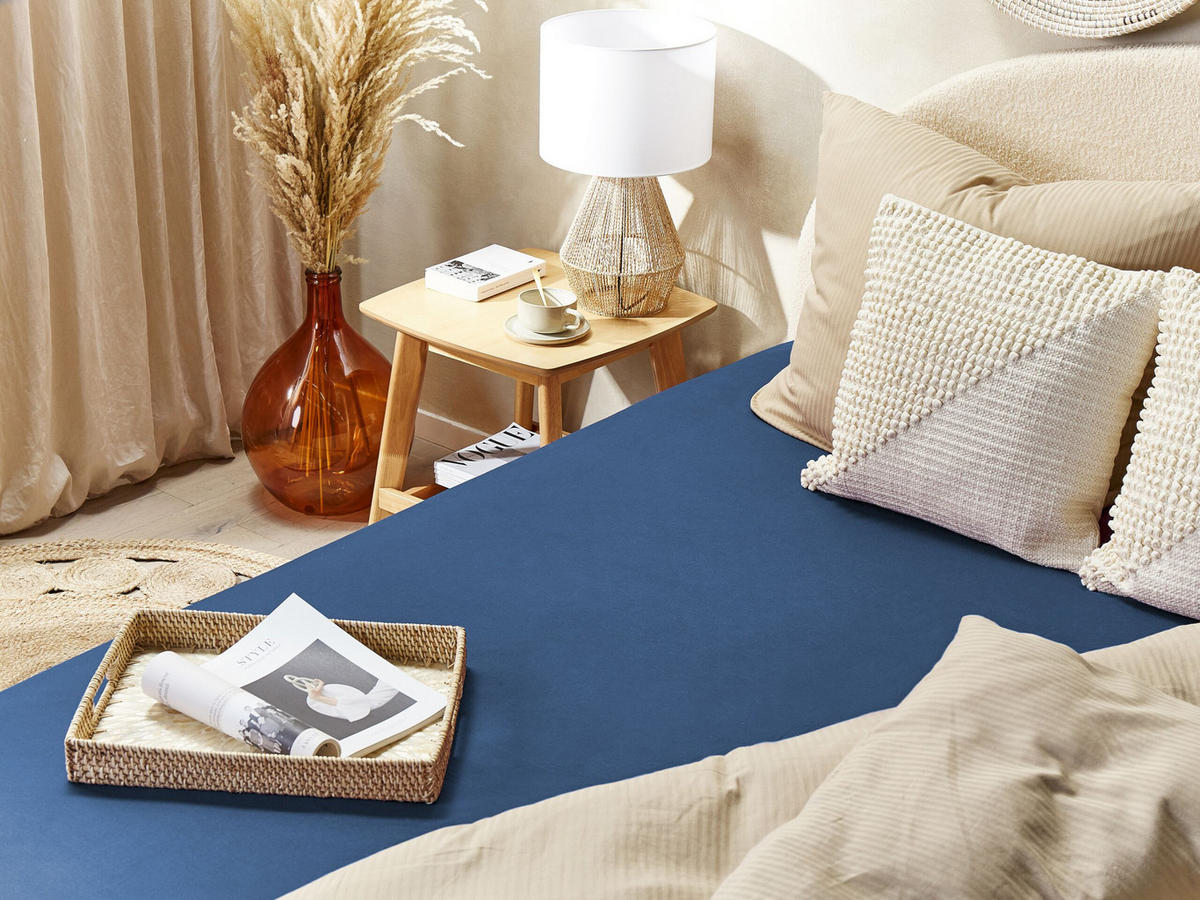 SPANNBETTLAKEN 160/200 cm Baumwolle Marineblau Janbu - Hellblau, Textil (160/200cm) - Beliani