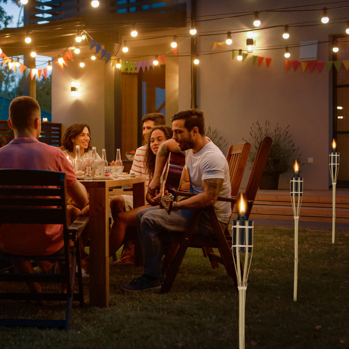 16xGARTENFACKEL - Hellbraun, Holz/Textil (90cm) - Relaxdays