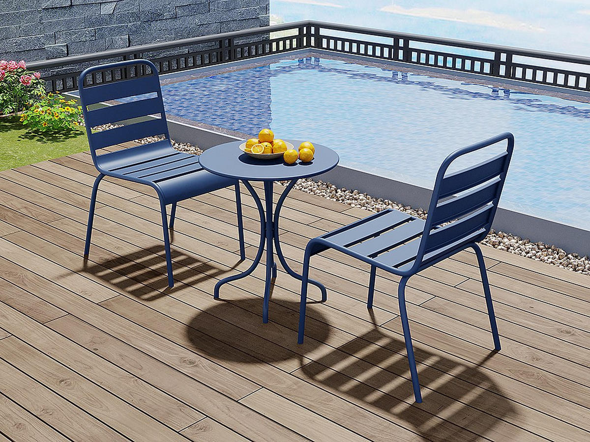 GARTENSTUHL stapelbar 2er-Set - Metall - Dunkelblau - MIRMANDE von MYLIA - Blau, Metall (47.5/79/59cm) - Vente-Unique