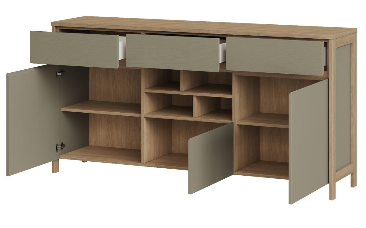 SIDEBOARD Salbei grün, Eiche, Kommode skandinavisch 164 cm, Soft-Close - Salbeigrün/Eichefarben, Holzwerkstoff/Metall (164/85/39cm) - Furn.Design