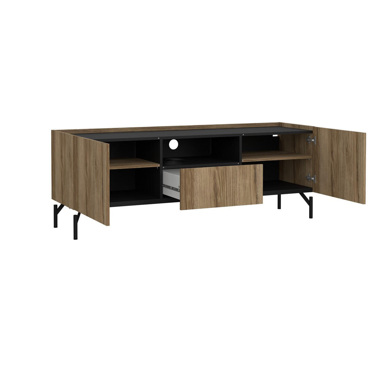 57. TV-MÖBEL mit 2 Türen 1 Schublade Dekor und matt schwarz billie 147/41,3/54 cm - Schwarz, Holzwerkstoff (41.3/54/147cm) - Calicosy