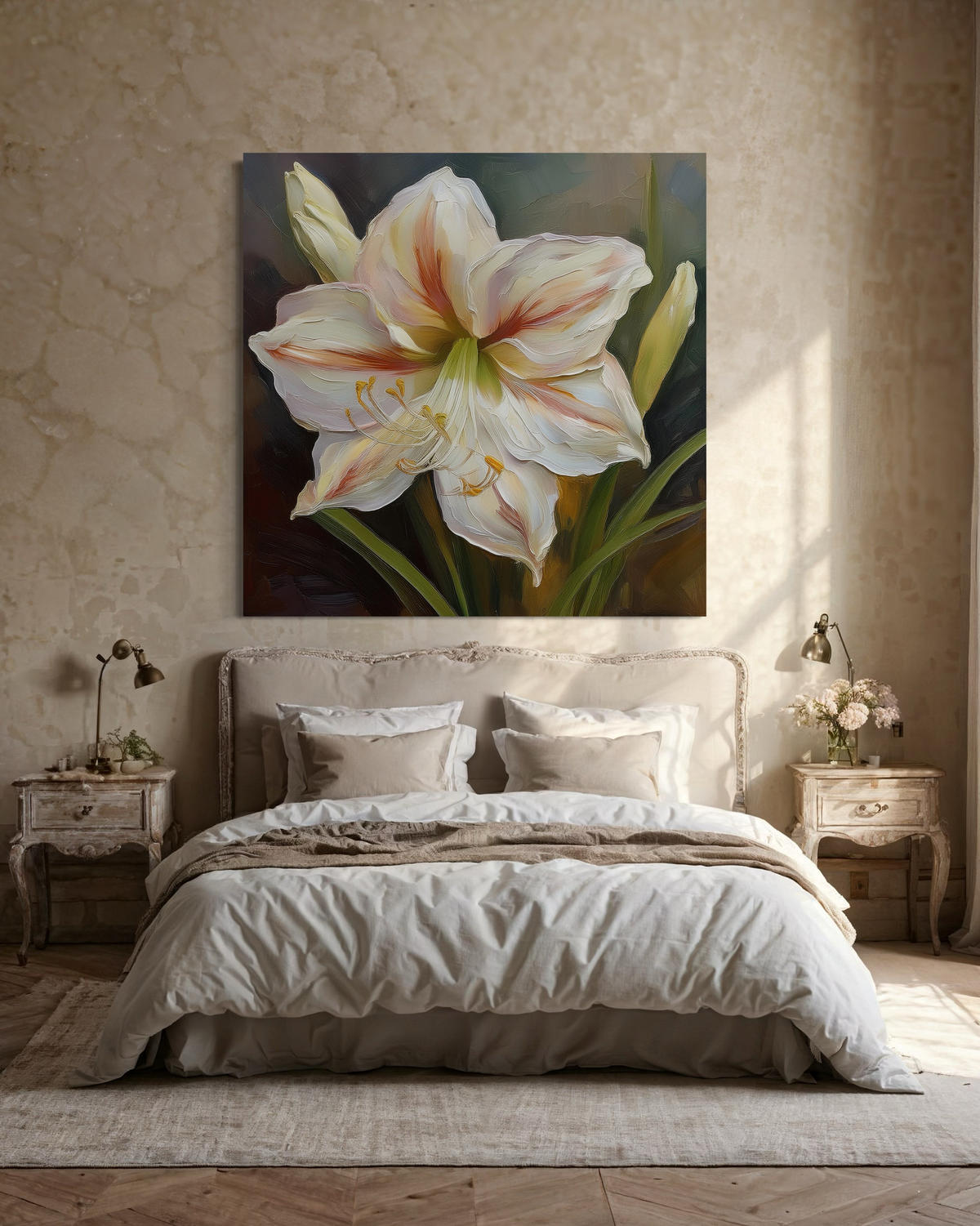 WANDBILD blume lilie botanicals - Weiß, Textil (50/50cm) - Feeby