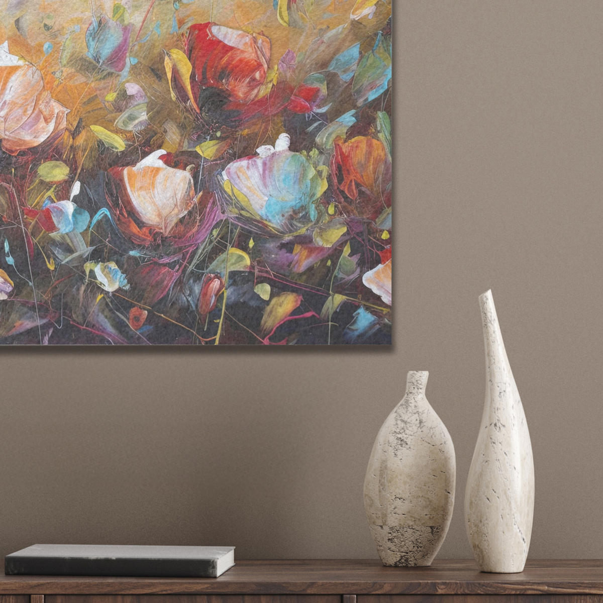 AKUSTIKBILD Blumen - Kunst - Natur - Ölgemälde Wandbilder 60x60 cm - Multicolor, Kunststoff (60/60/0.9cm) - MuchoWow