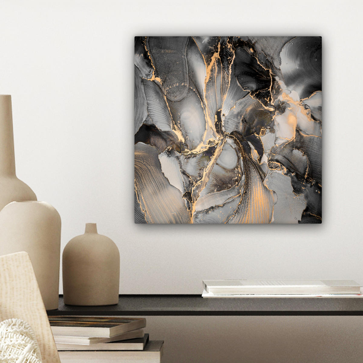 LEINWANDBILD Grau - Luxus - Gold - Marmor 20x20 cm - Dunkelgrau, Textil (20/20cm) - MuchoWow