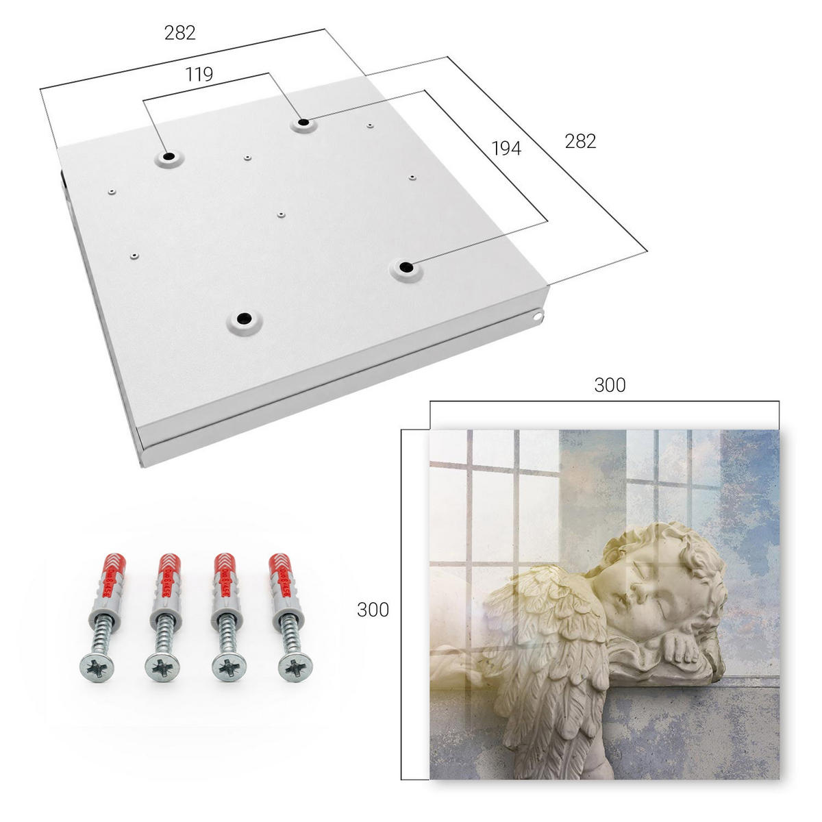 SCHLÜSSELBOX Weiß 30x30 cm – Türöffnung nach rechts - Schlafender Engel - Beige, Metall (30/30/5cm) - TULUP