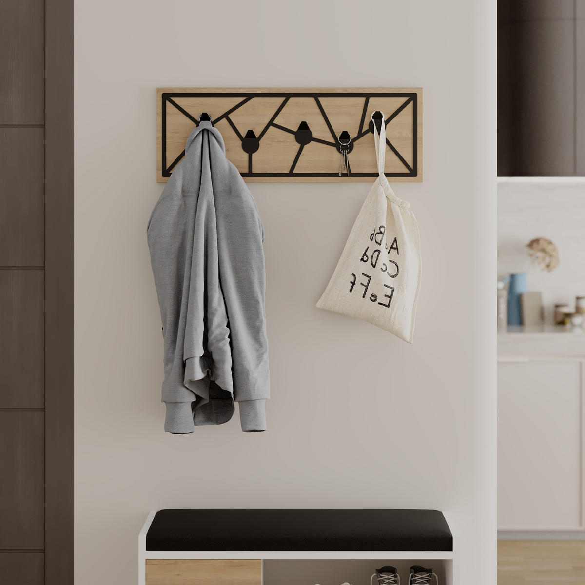 WANDGARDEROBE Trace Eiche 75/27/1.8 cm - Weiß, Holzwerkstoff (74.6/26.6/1.8cm) - Decortie