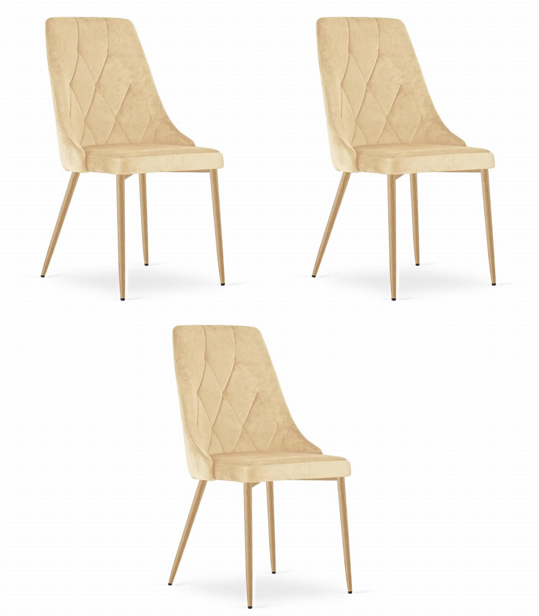 ESSZIMMERSTUHL 3er Set Beigefarbener Velours, Diamantpolsterung, Bequeme Sitzfläche - Beige, Textil (48/89/43cm) - Best For Home