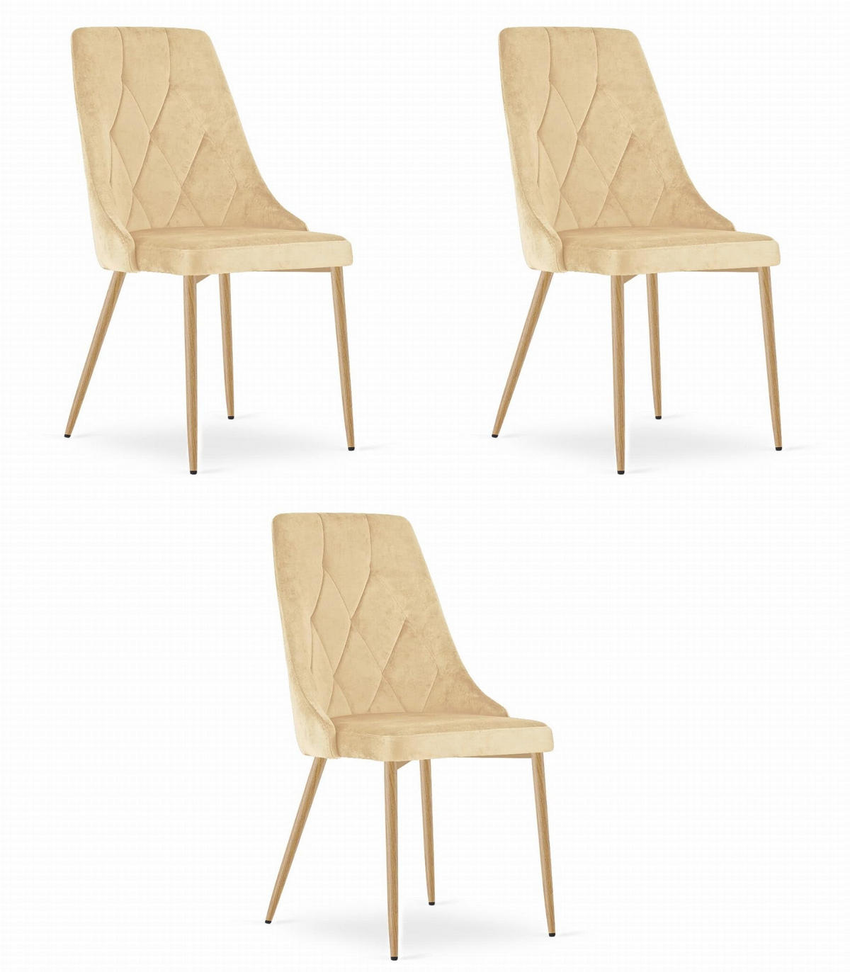 ESSZIMMERSTUHL 3er Set Beigefarbener Velours, Diamantpolsterung, Bequeme Sitzfläche - Beige, Textil (48/89/43cm) - Best For Home