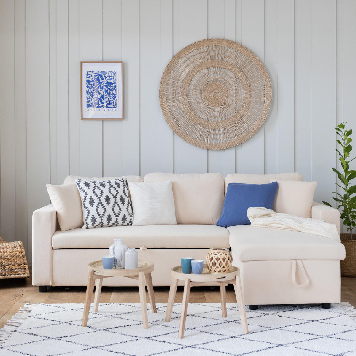 ECKSOFA Clark Beige 3 Plätze - Beige, Textil (225/146cm) - Happy Garden