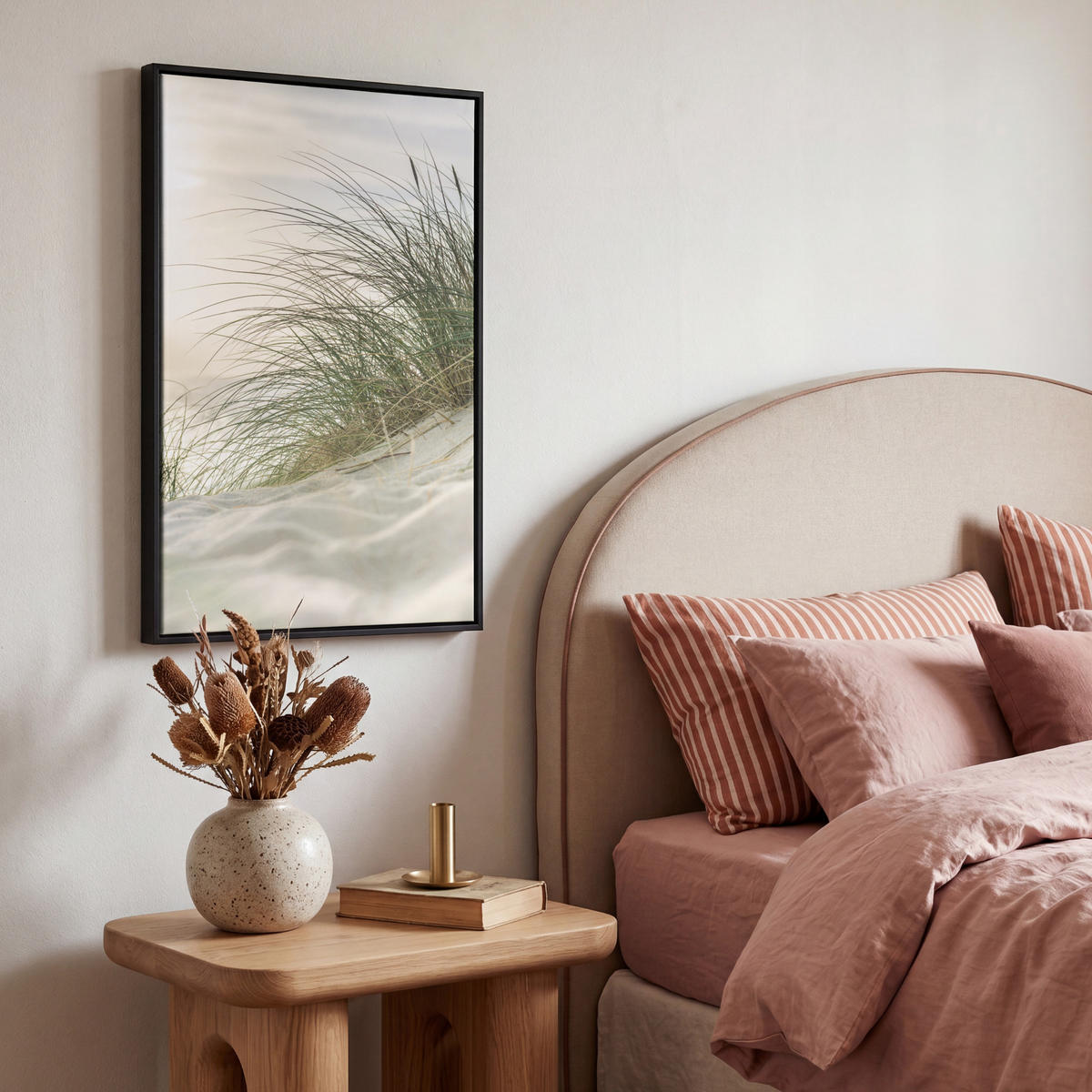 LEINWAND Bilder mit Rahmen - Dünen mit Strandhafer in der Sonne des Nationalparks Schleswig-Holsteinisches Wattenmeer - 40x60 - Creme, Textil (40/60cm) - MuchoWow