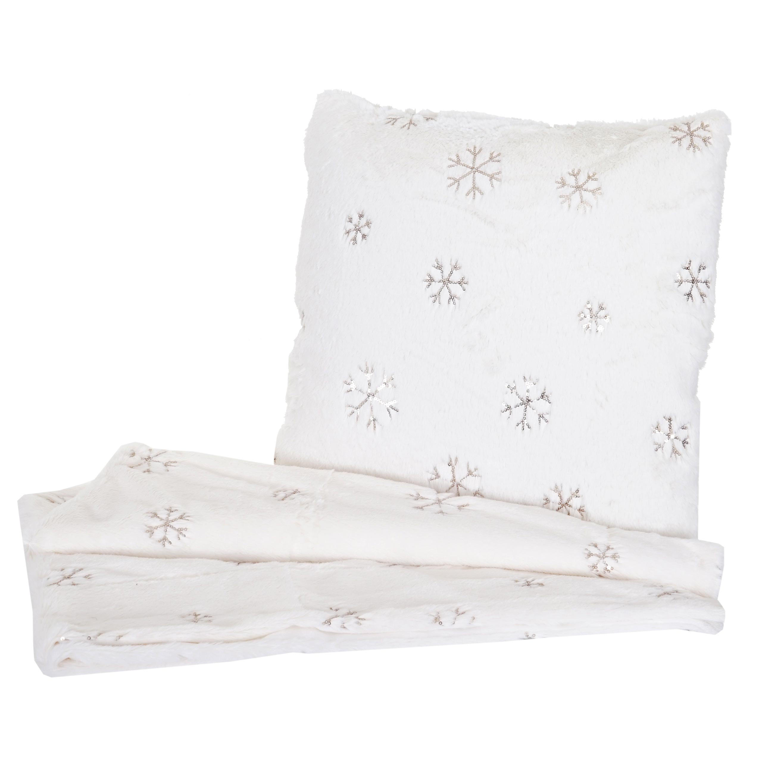 WOHNDECKE + DEKO-KISSEN SCHNEE 2-TLG. Weiß - Weiß, Textil (150/120cm) - MCW