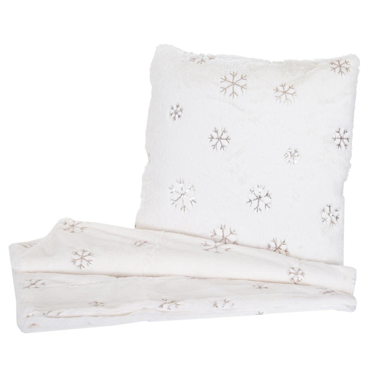 WOHNDECKE + DEKO-KISSEN SCHNEE 2-TLG. Weiß - Weiß, Textil (150/120cm) - MCW