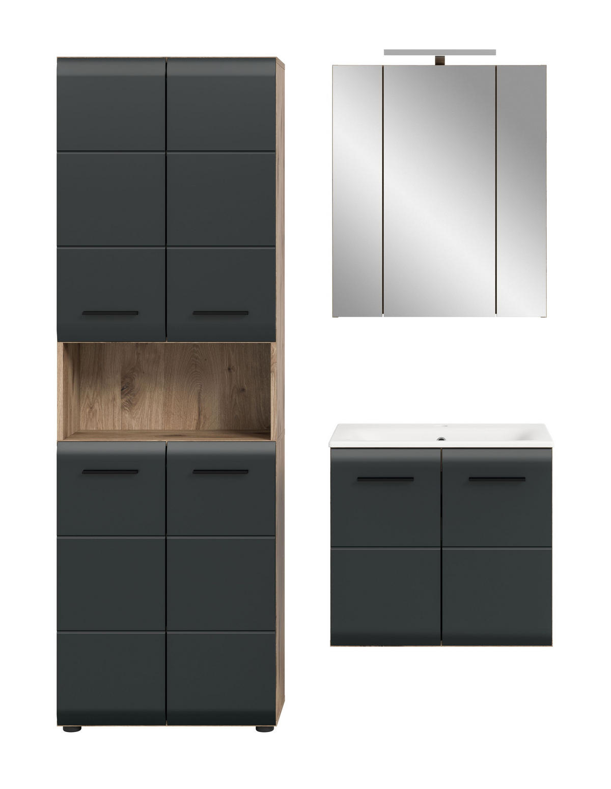 BADEZIMMER Alba 5-tlg. (B/H/T: ca. 135/185/46 cm) in Nox Oak /schwarz matt - Eichefarben, Holz (135/185/46cm)