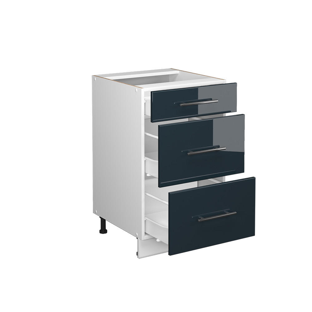 KÜCHENUNTERSCHRANK Fame-Line Dunkelblau Hochglanz 50 cm ohne AP - Weiß/Dunkelblau, Holzwerkstoff (50/82/51.6cm) - Vicco