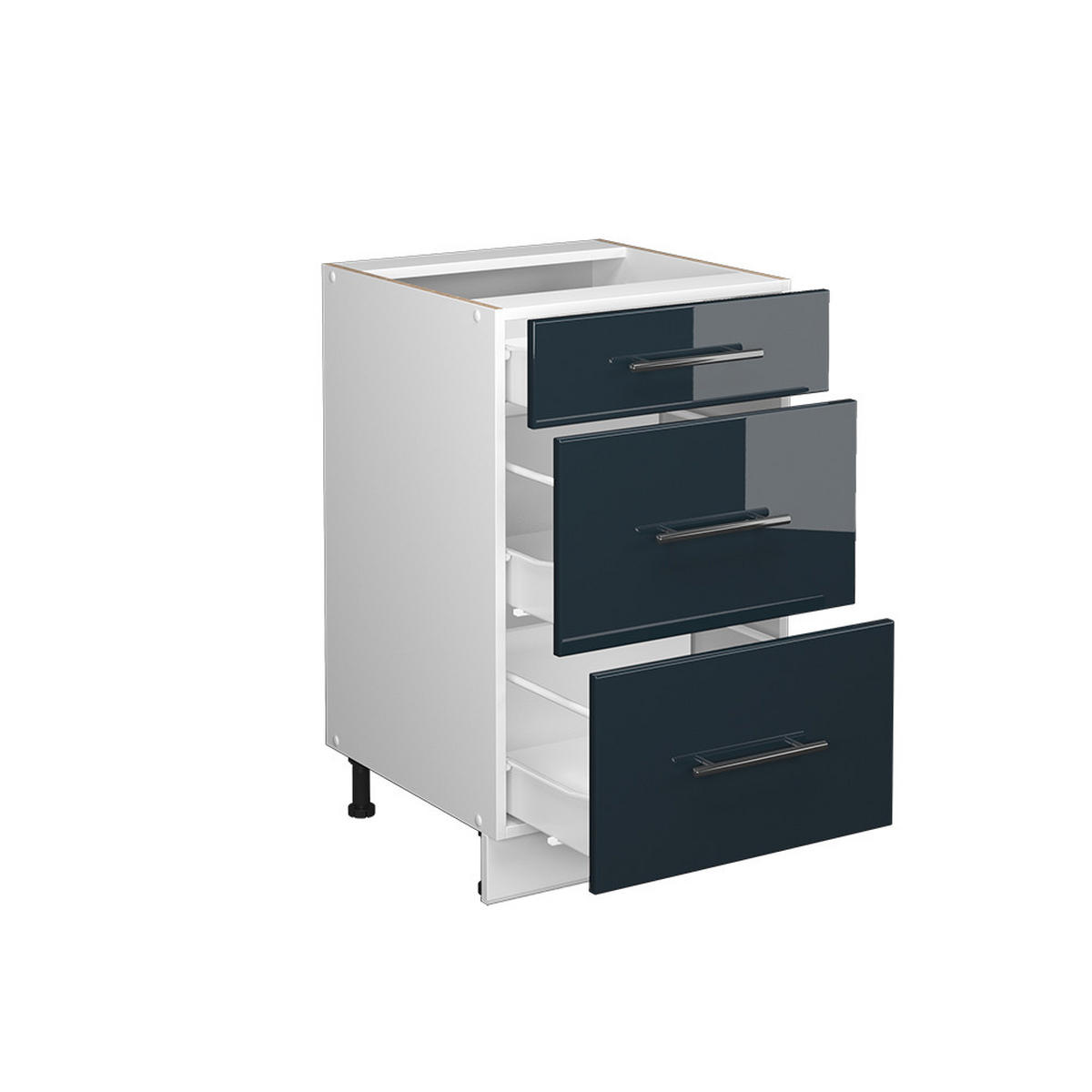 SCHUBLADENUNTERSCHRANK Fame-Line Dunkelblau Hochglanz 50 cm, AP Goldkraft - Weiß/Dunkelblau, Holzwerkstoff (50/82/60cm) - Vicco